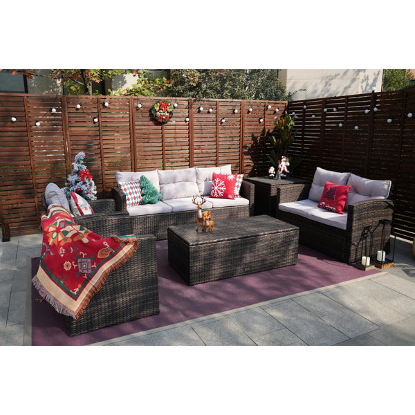 Orren Ellis Tervell 6 Piece Rattan Sectional Seating Group with